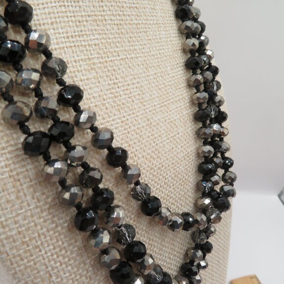 Black Gray Shimmery Beaded AB Accent Necklace - Picture 2 of 5